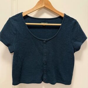 Wild Fable Dark Teal Button-Up Crop Top